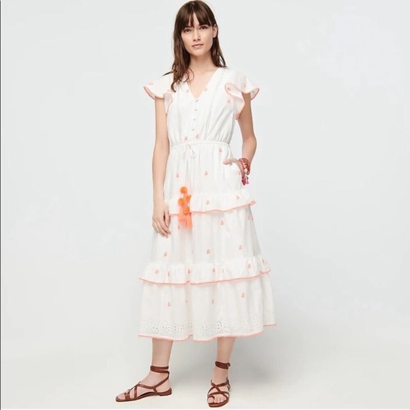 J. Crew Dresses & Skirts - J. Crew Flutter Sleeve Embroidered Midi Dress 4P